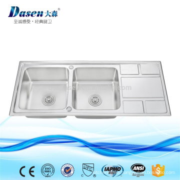 High grade double bowl drainboard 1160mm table sink for kitchen washing